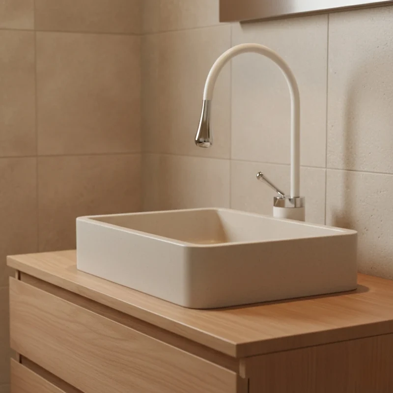 Robinet salle de bain lavabo design arrondi goutte - Blanc - Laiton