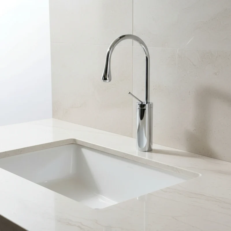Robinet salle de bain lavabo design arrondi goutte - Argenté - Laiton