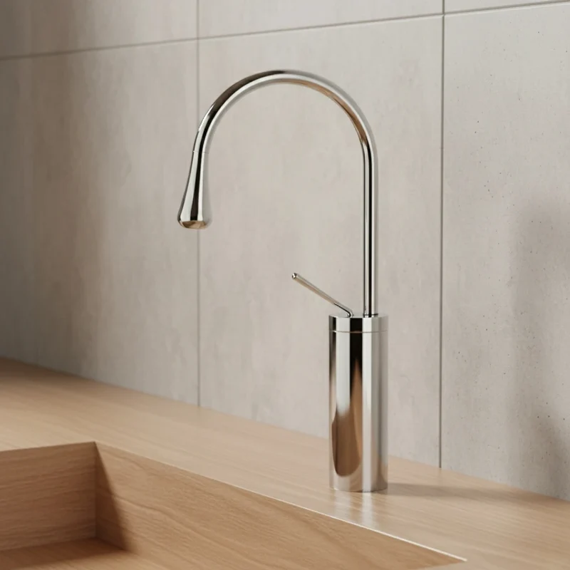 Robinet salle de bain lavabo design arrondi goutte - Argenté - Laiton