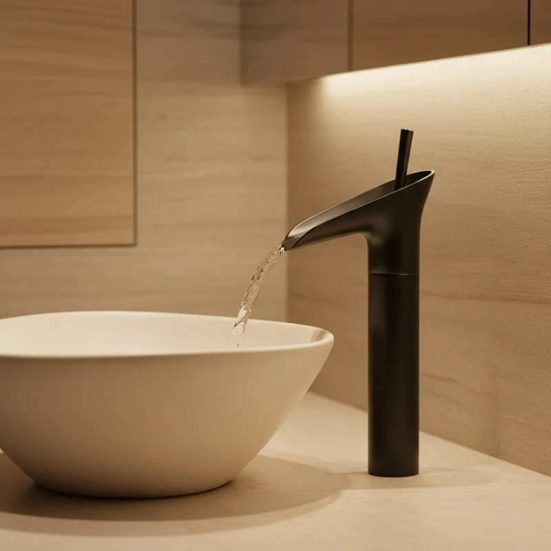 Robinet salle de bain lavabo bambou cascade - Noir - Laiton