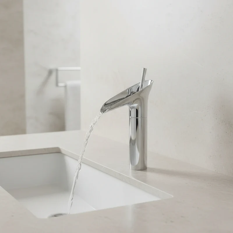 Robinet salle de bain lavabo bambou cascade - Argenté - Laiton