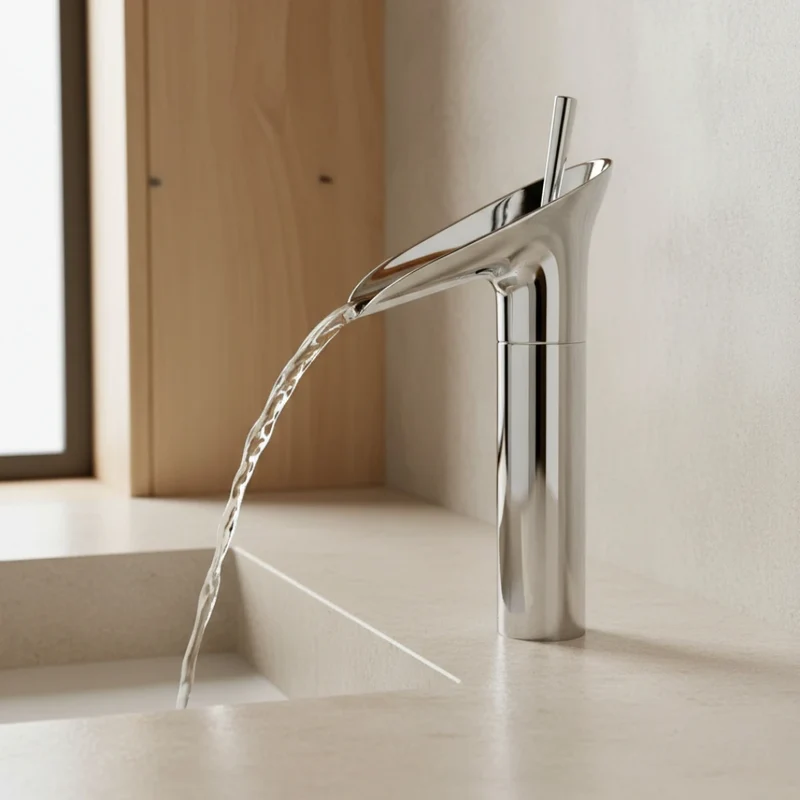 Robinet salle de bain lavabo bambou cascade - Argenté - Laiton