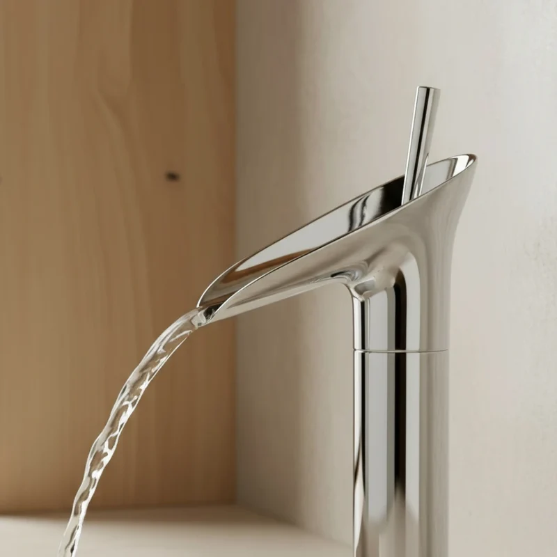 Robinet salle de bain lavabo bambou cascade - Argenté - Laiton