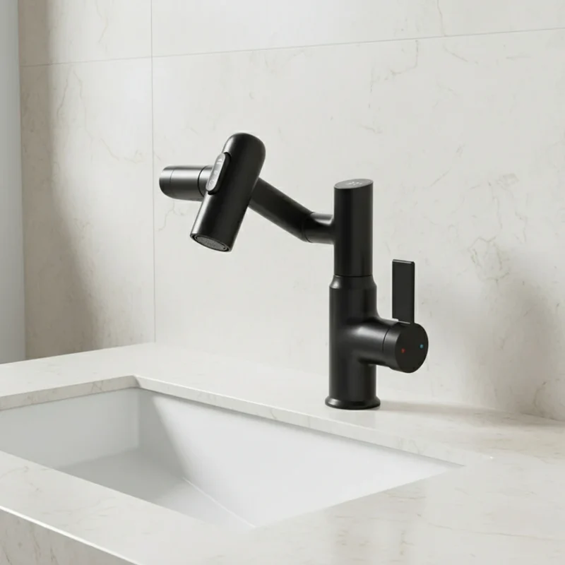 Robinet salle de bain lavabo affichage température numérique pivotant 3 jets - Noir