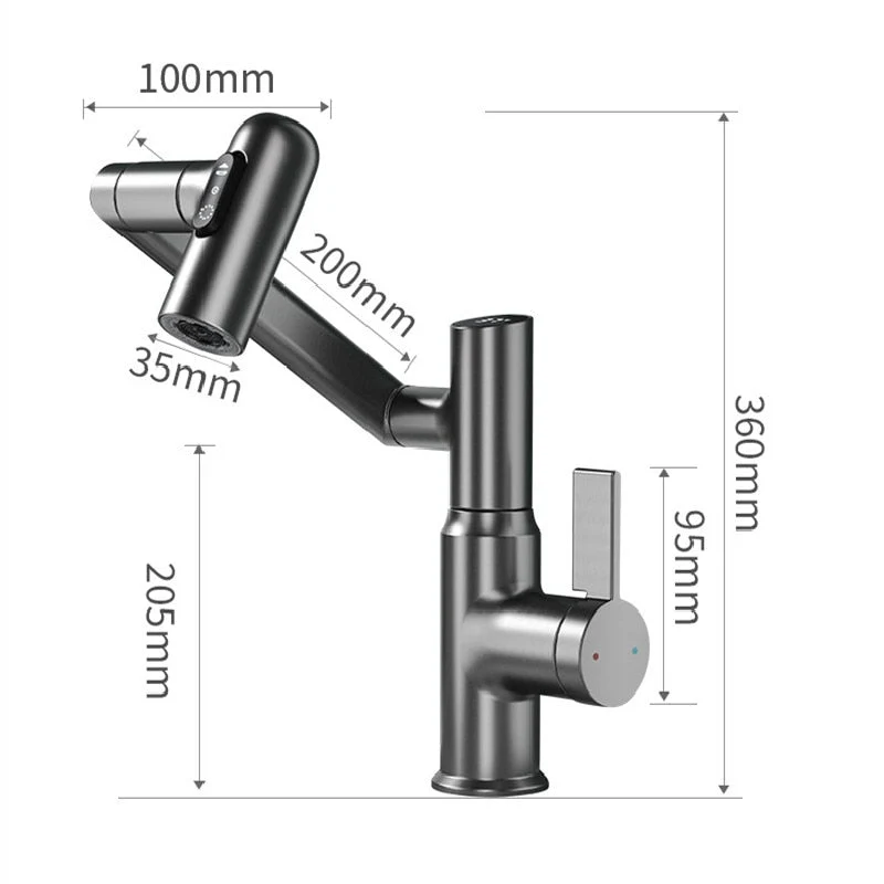 Robinet salle de bain lavabo affichage température numérique pivotant 3 jets - Noir