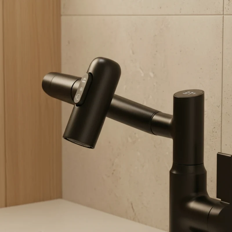 Robinet salle de bain lavabo affichage température numérique pivotant 3 jets - Noir
