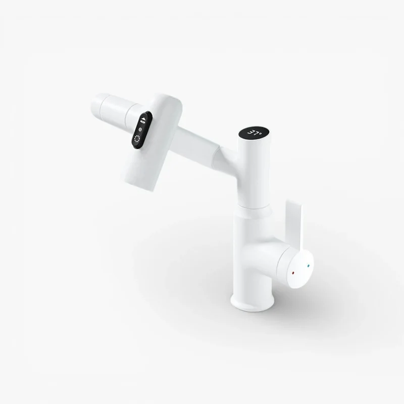 Robinet salle de bain lavabo affichage température numérique pivotant 3 jets - Blanc