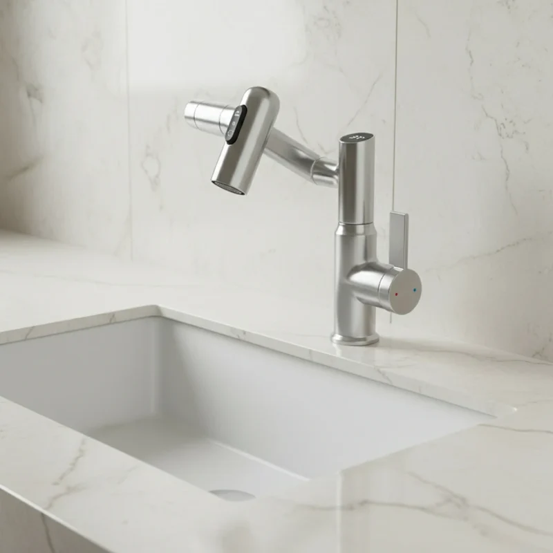 Robinet salle de bain lavabo affichage température numérique pivotant 3 jets - Argenté