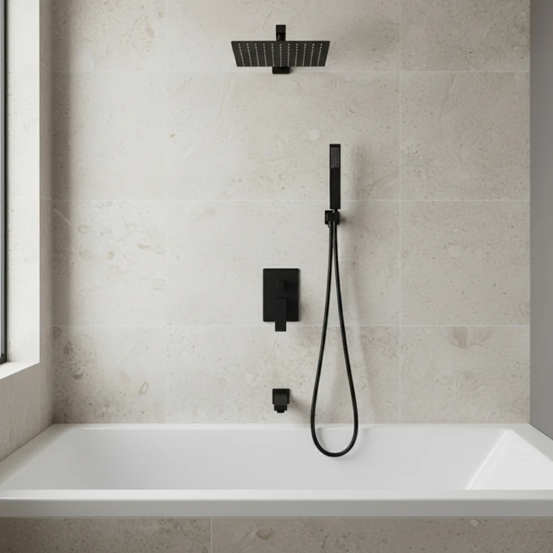 Robinet salle de bain colonne de douche douchette - Noir - Laiton