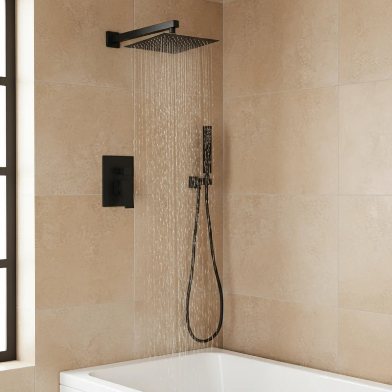 Robinet salle de bain colonne de douche douchette - Noir - Laiton