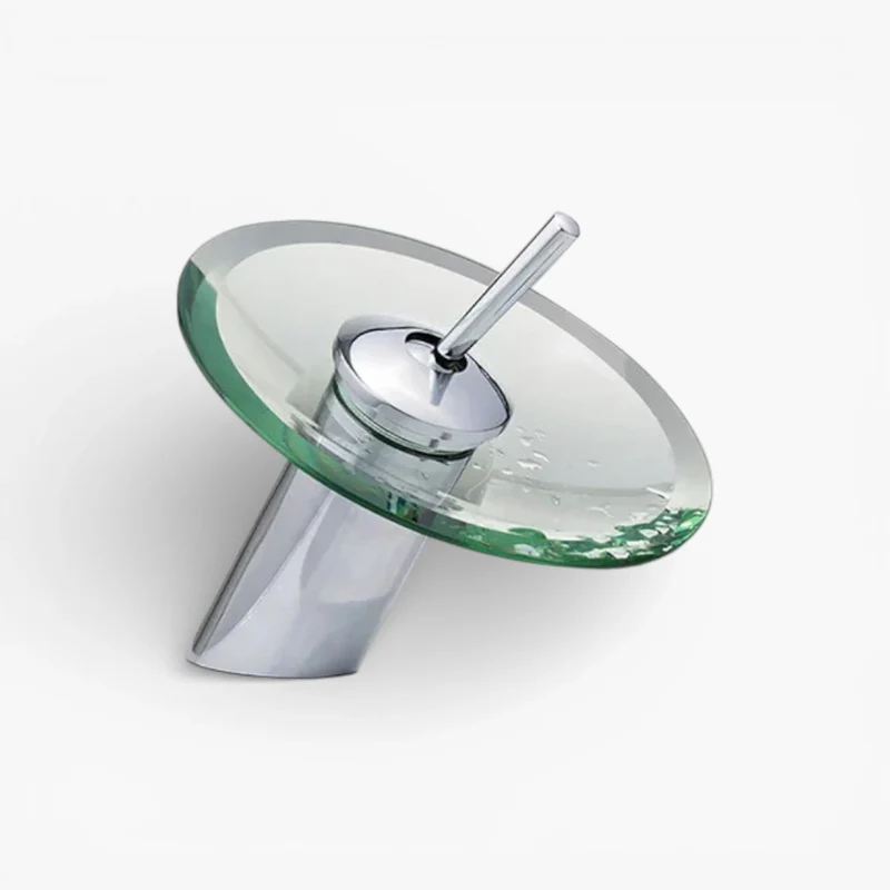 Robinet salle de bain bec rond verre - Argenté - Laiton