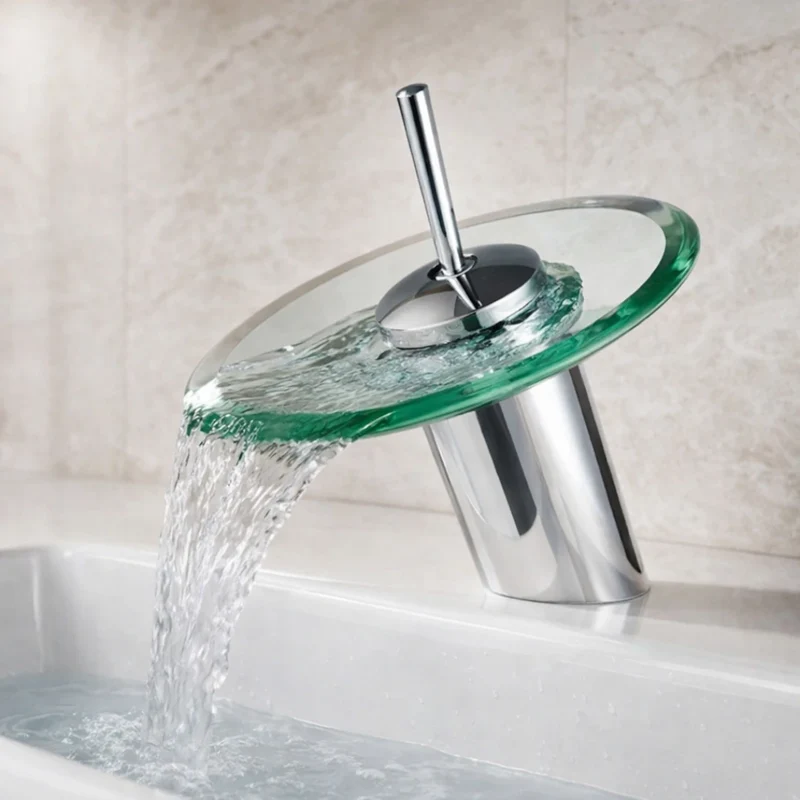 Robinet salle de bain bec rond verre - Argenté - Laiton