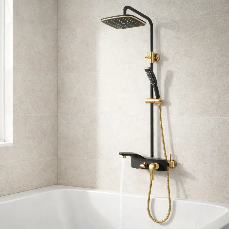 Robinet salle de bain baignoire douche - Noir Doré