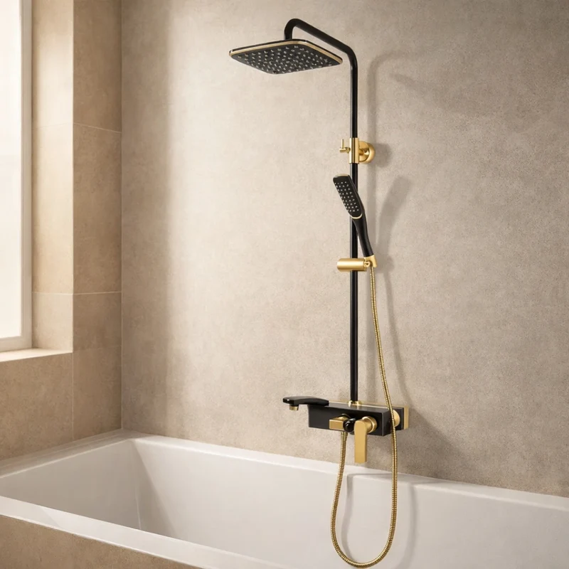 Robinet salle de bain baignoire douche - Noir Doré