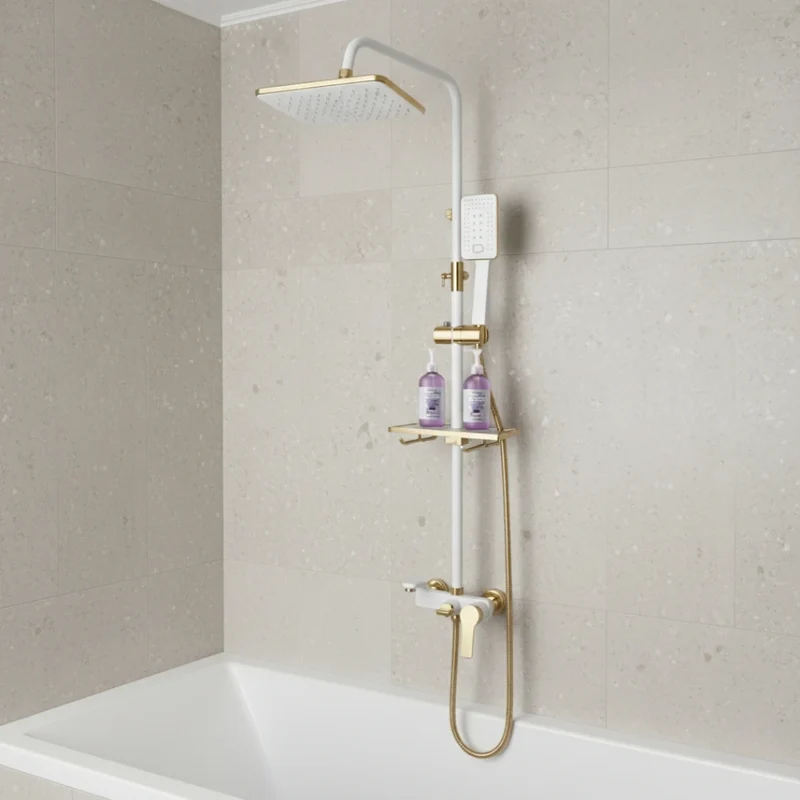 Robinet salle de bain baignoire douche - Blanc Doré