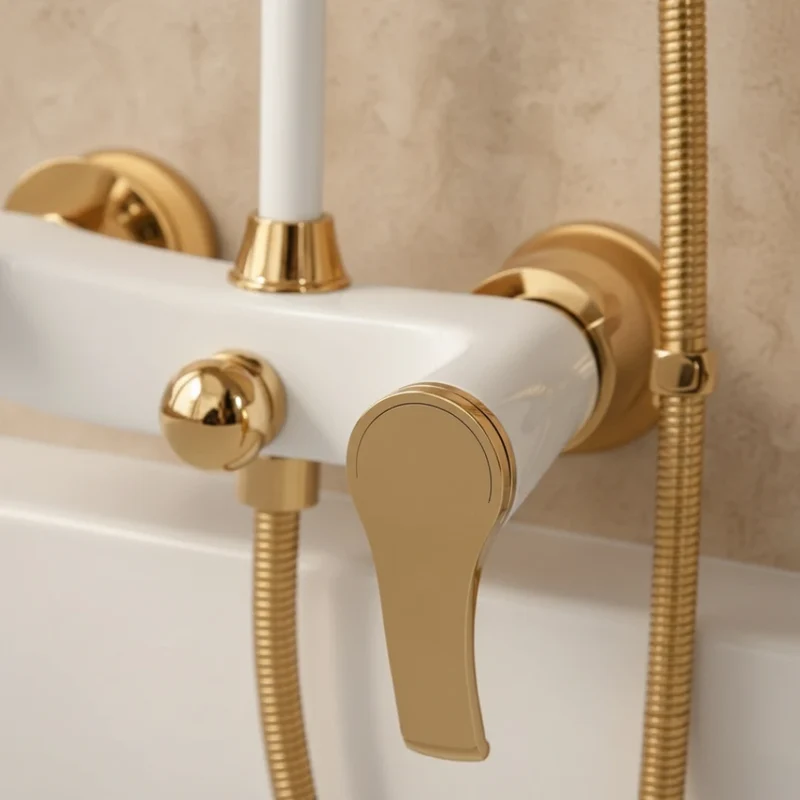Robinet salle de bain baignoire douche - Blanc Doré
