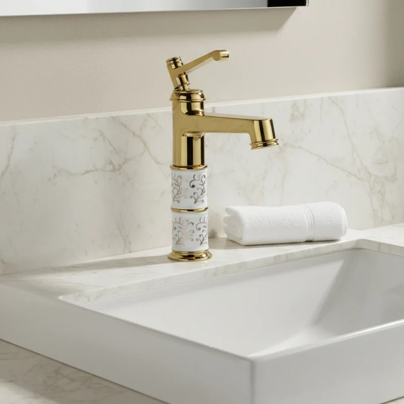 Robinet rétro salle de bain lavabo arabesque - Doré - Laiton