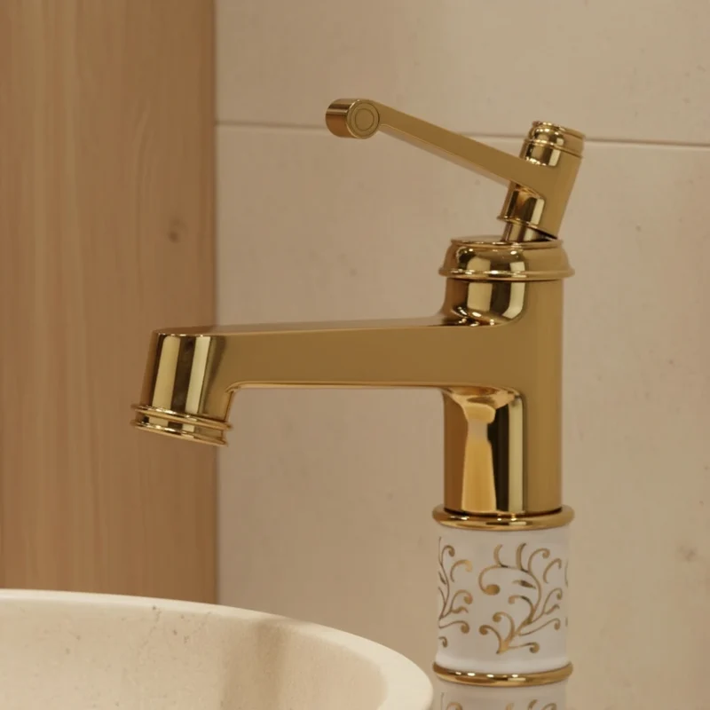 Robinet rétro salle de bain lavabo arabesque - Doré - Laiton
