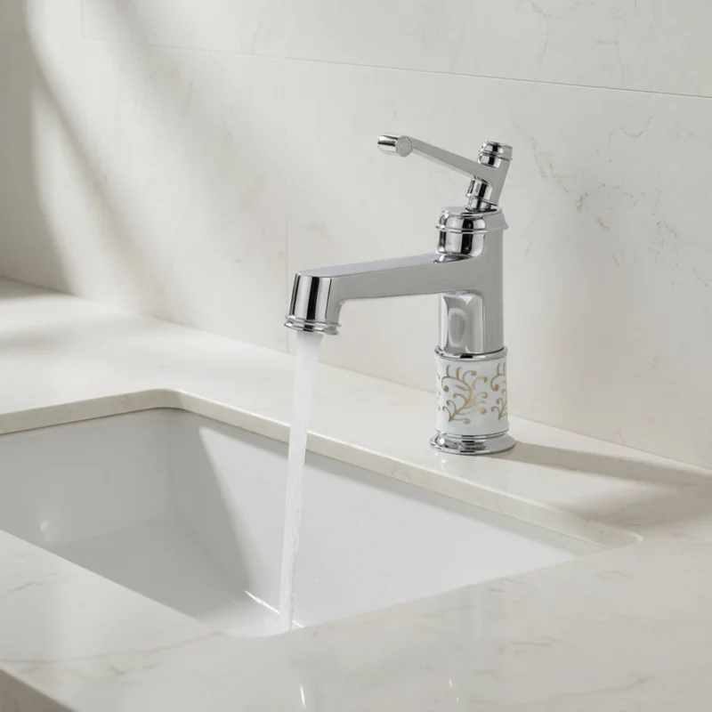 Robinet rétro salle de bain lavabo arabesque - Argenté - Laiton