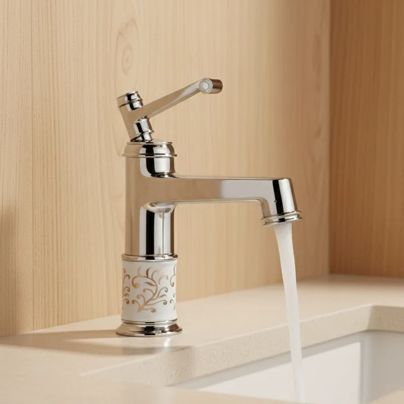 Robinet rétro salle de bain lavabo arabesque - Argenté - Laiton