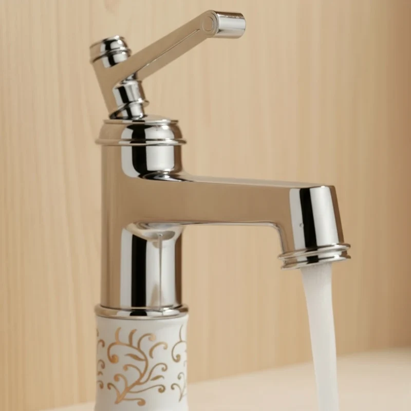 Robinet rétro salle de bain lavabo arabesque - Argenté - Laiton