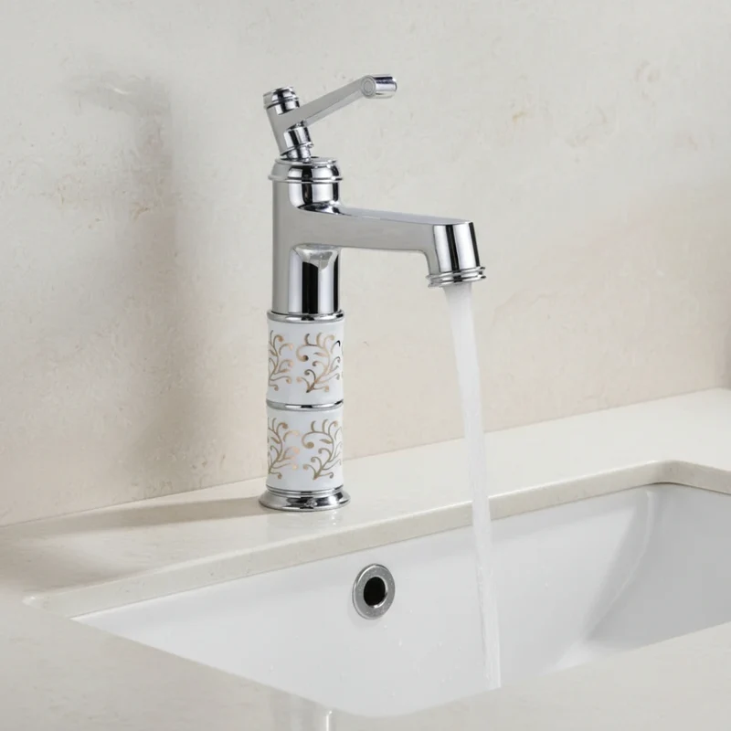 Robinet rétro salle de bain lavabo arabesque - Argenté - Laiton