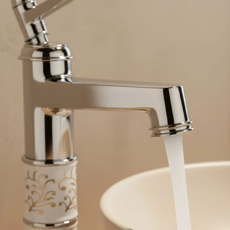 Robinet rétro salle de bain lavabo arabesque - Argenté - Laiton