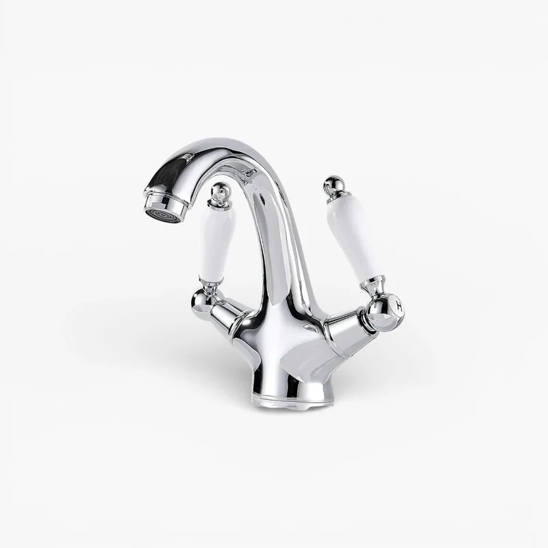 Robinet rétro lavabo deux poignées céramique - Argenté - Laiton