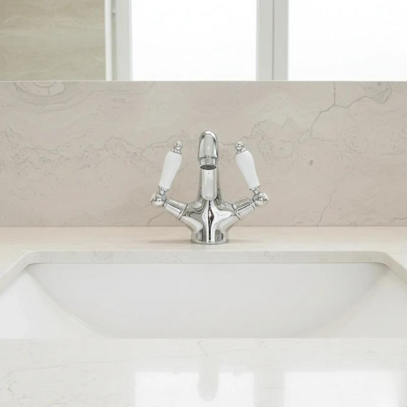 Robinet rétro lavabo deux poignées céramique - Argenté - Laiton