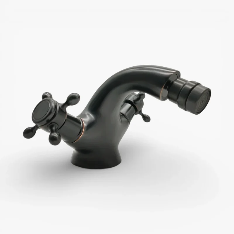 Robinet rétro lavabo deux poignées bec pivotant - Noir - Laiton