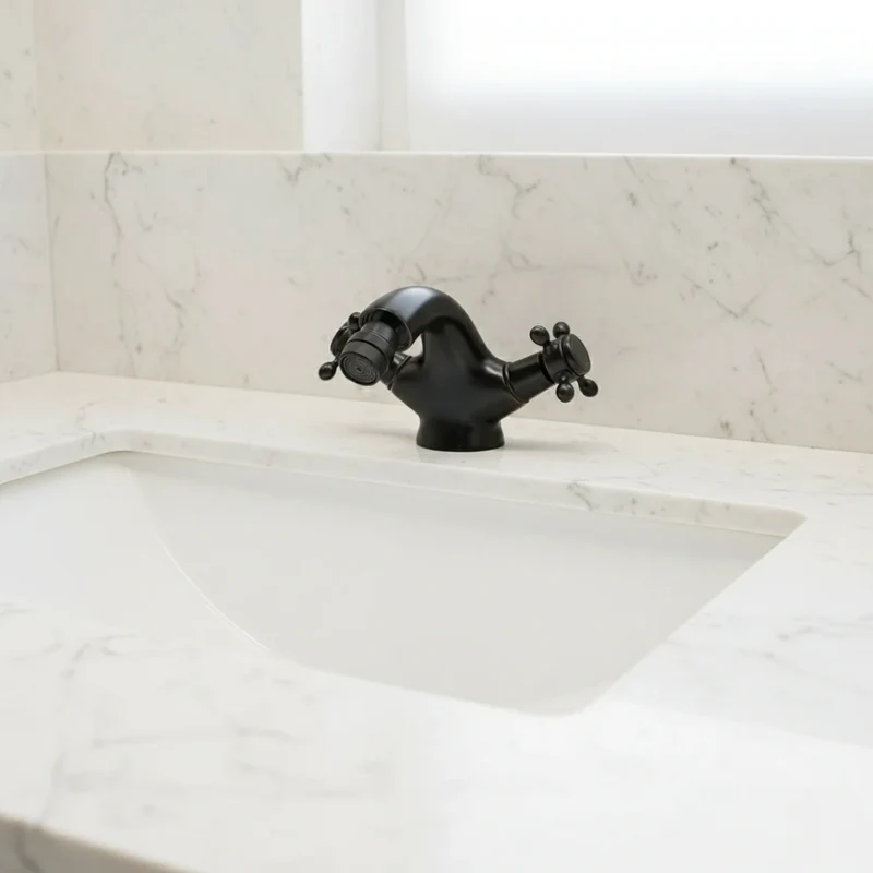Robinet rétro lavabo deux poignées bec pivotant - Noir - Laiton