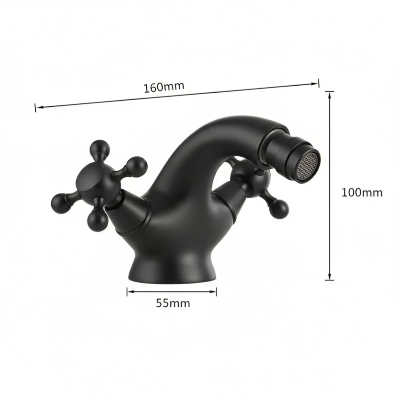 Robinet rétro lavabo deux poignées bec pivotant - Noir - Laiton