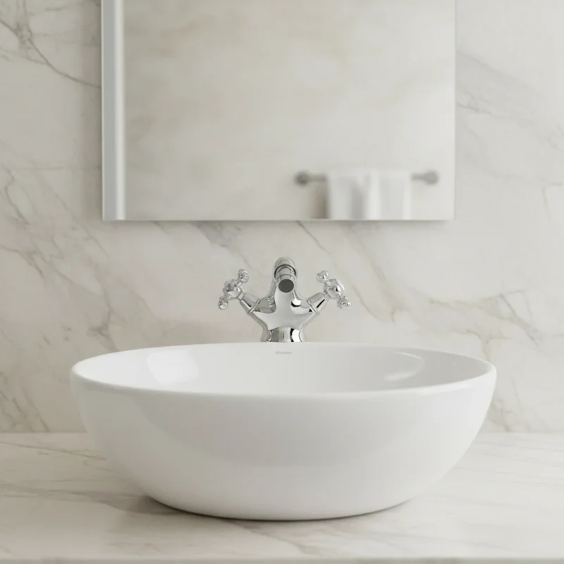 Robinet rétro lavabo deux poignées bec pivotant - Argenté - Laiton