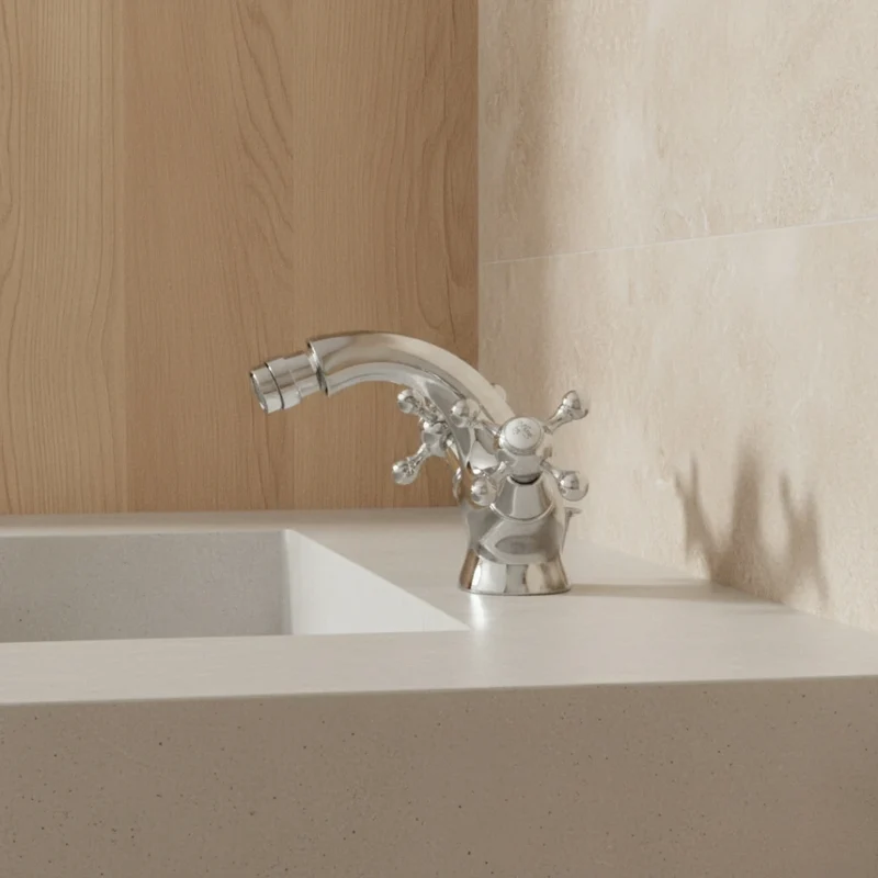 Robinet rétro lavabo deux poignées bec pivotant - Argenté - Laiton