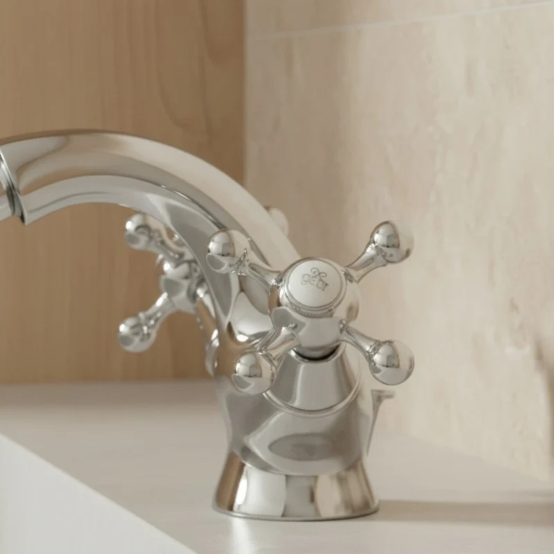 Robinet rétro lavabo deux poignées bec pivotant - Argenté - Laiton