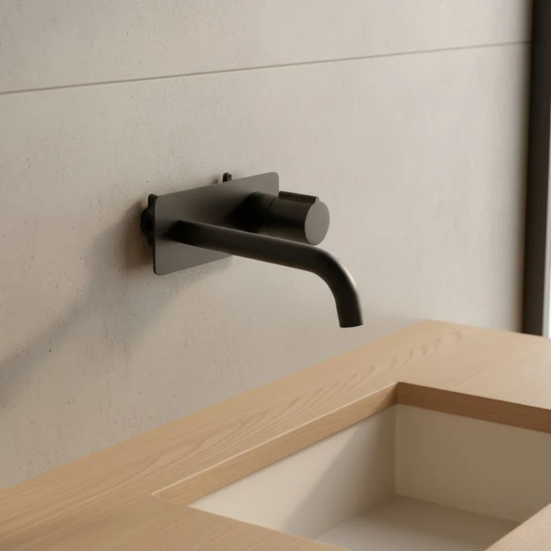Robinet mural salle de bain encastrable mitigeur - Noir - Laiton
