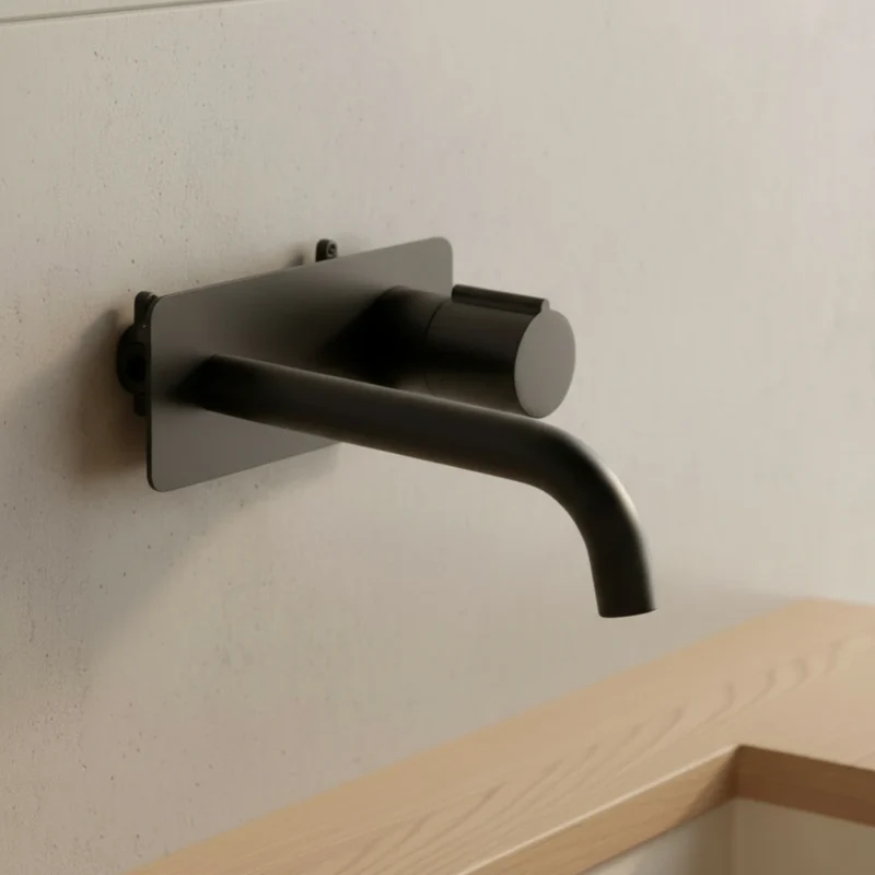 Robinet mural salle de bain encastrable mitigeur - Noir - Laiton