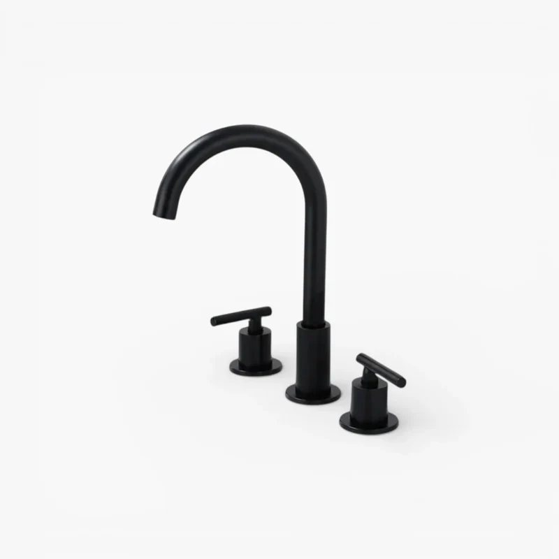 Robinet moderne poignées déportées lavabo salle de bain - Noir - Laiton