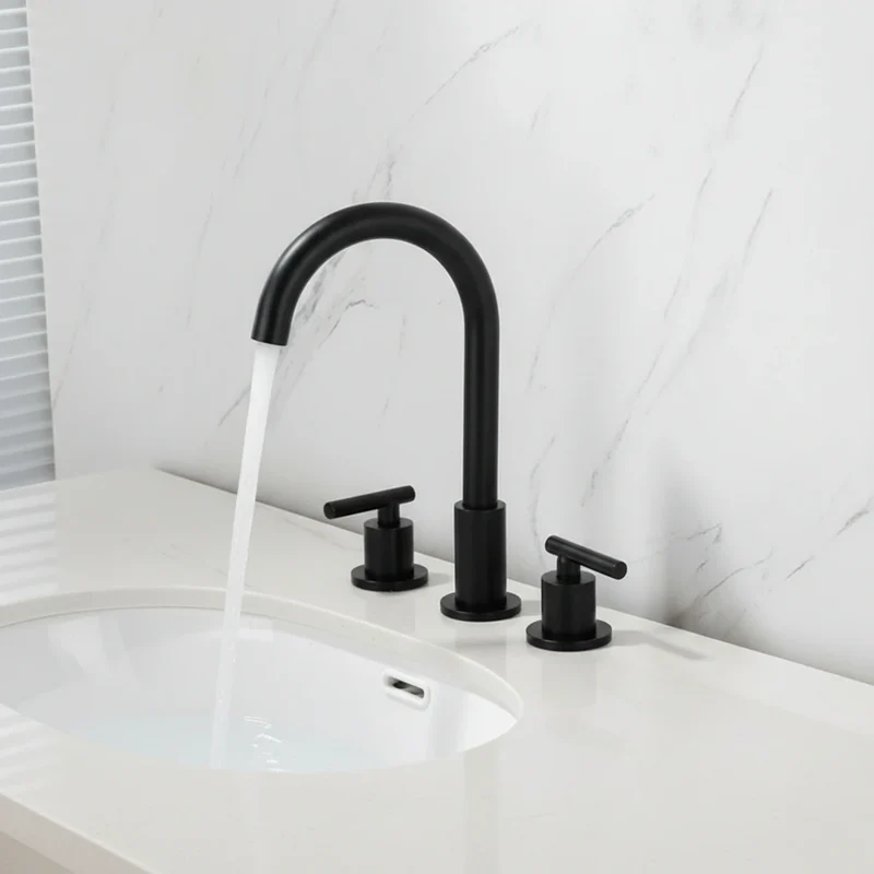 Robinet moderne poignées déportées lavabo salle de bain - Noir - Laiton