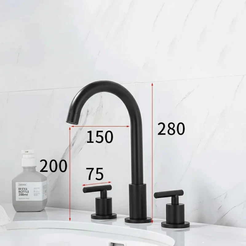 Robinet moderne poignées déportées lavabo salle de bain - Noir - Laiton