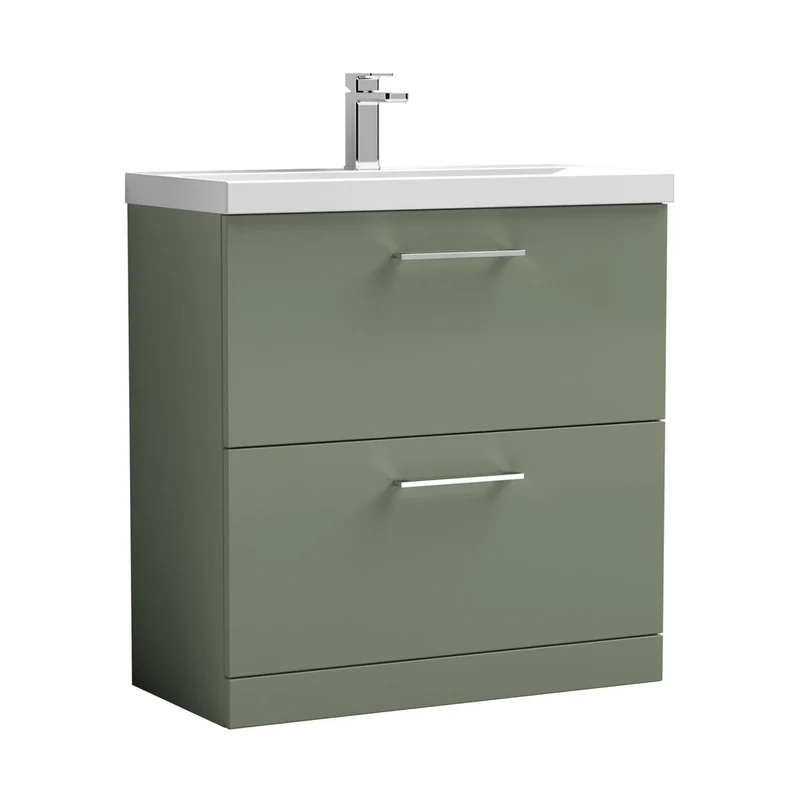 Nuie Arno 800mm Floor Standing 2 Drawer Vanity & Basin 1 Contemporary Satin Green MFC 840x810x390mm