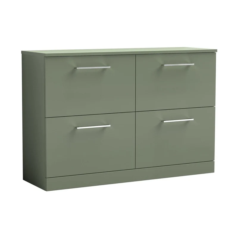Nuie Arno 1200mm Floor Standing 4 Drawer Vanity & Worktop Contemporary Satin Green MFC Painted Matt 818x1205x390mm