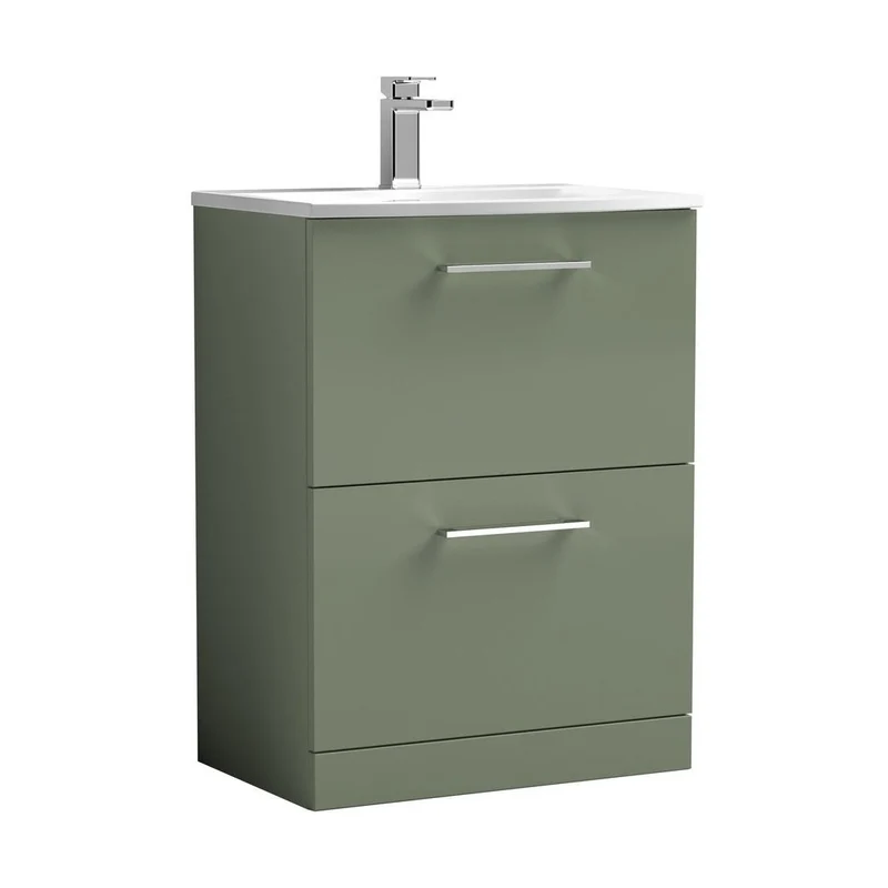 Nuie Arno 600mm Floor Standing 2 Drawer Vanity & Basin 4 Contemporary Satin Green MFC 830x610x440mm