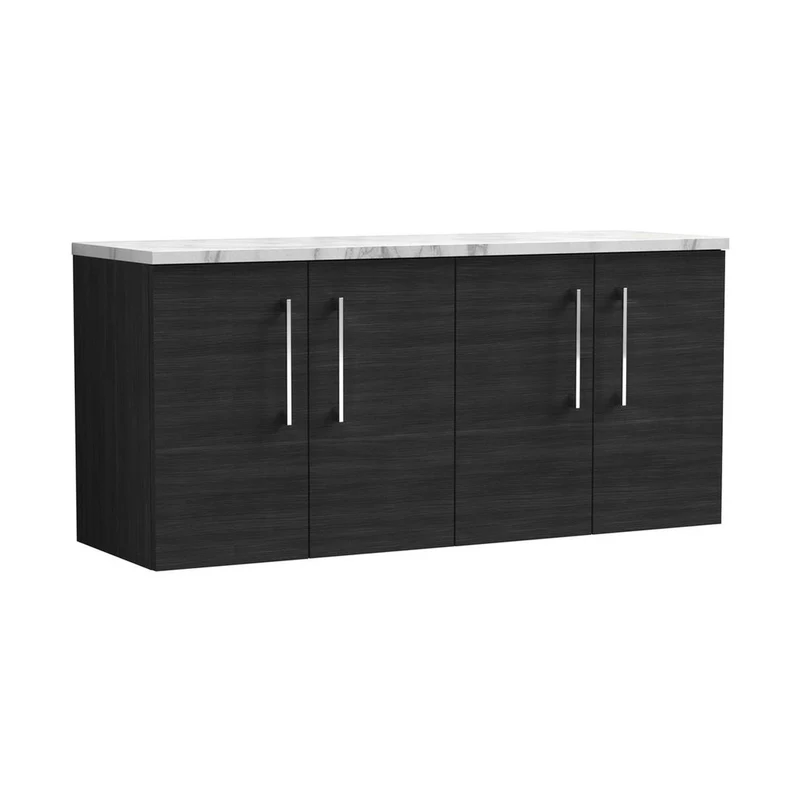 Nuie Arno 1200mm Wall Hung 4-door Vanity & Laminate Worktop Contemporary Charcoal Black MFC Textured Woodgrain 562x1205x390mm - ARN623LCM2