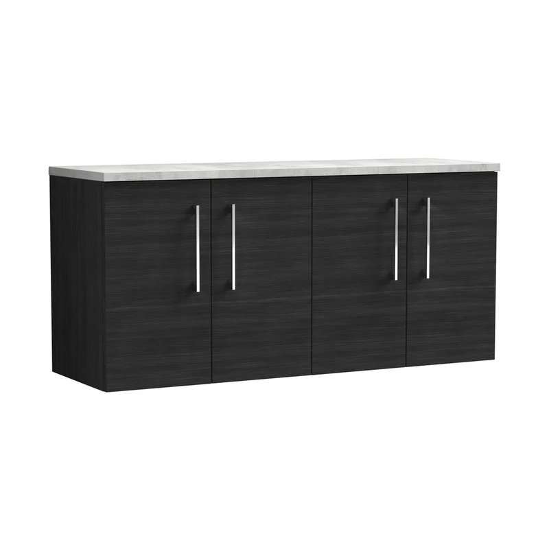 Nuie Arno 1200mm Wall Hung 4-door Vanity & Laminate Worktop Contemporary Charcoal Black MFC Textured Woodgrain 562x1205x390mm - ARN623LBG2
