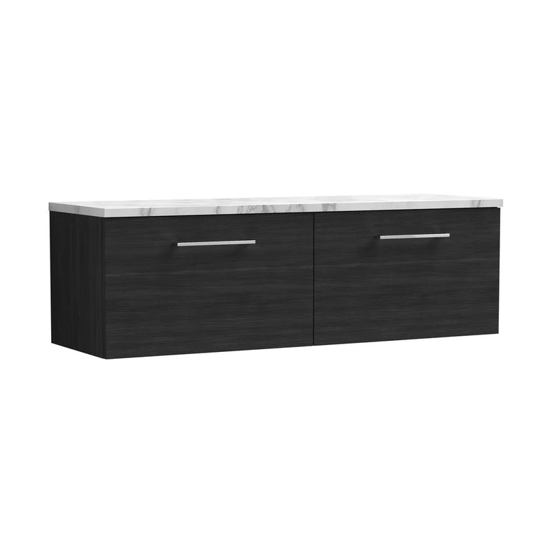Nuie Arno 1200mm Wall Hung 2-drawer Vanity & Laminate Worktop Contemporary Charcoal Black MFC Textured Woodgrain 381x1205x390mm - ARN622LCM2