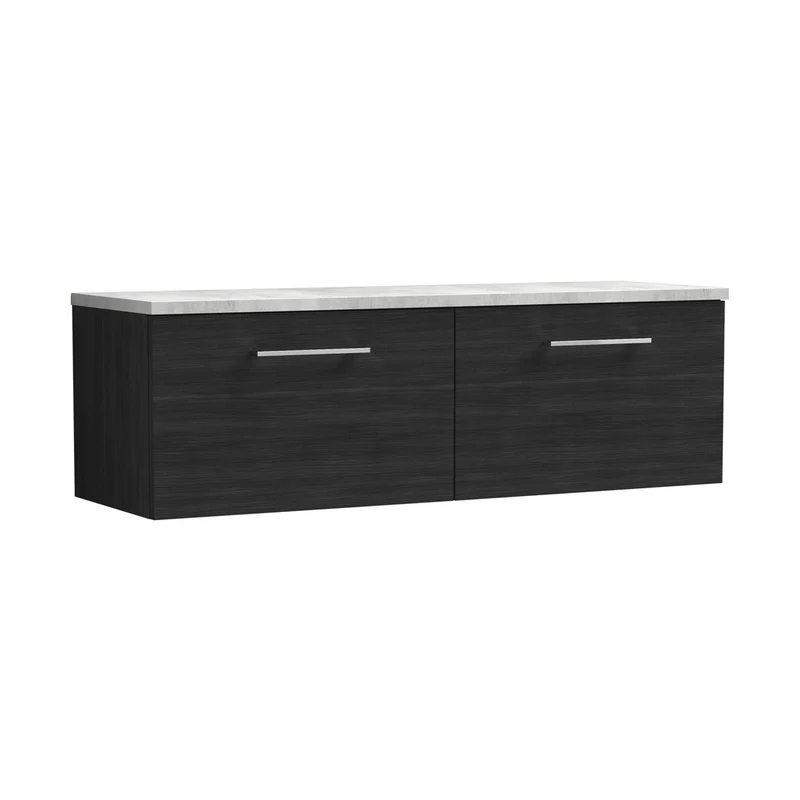 Nuie Arno 1200mm Wall Hung 2-drawer Vanity & Laminate Worktop Contemporary Charcoal Black MFC Textured Woodgrain 381x1205x390mm - ARN622LBG2