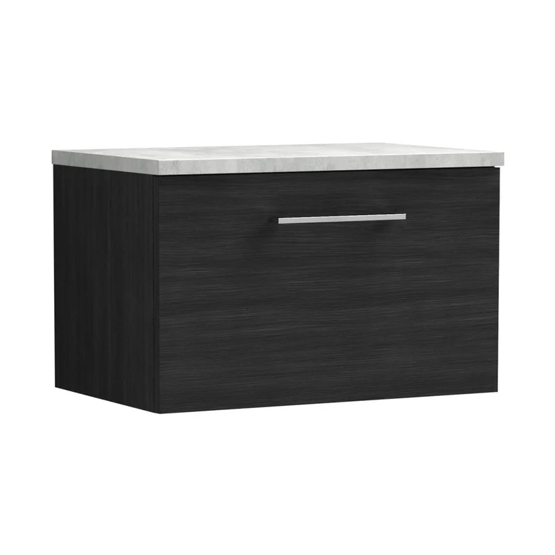 Nuie Arno 600mm Wall Hung 1 Drawer Vanity & Laminate Top Contemporary Charcoal Black MFC Textured Woodgrain 381x605x390mm - ARN622LBG