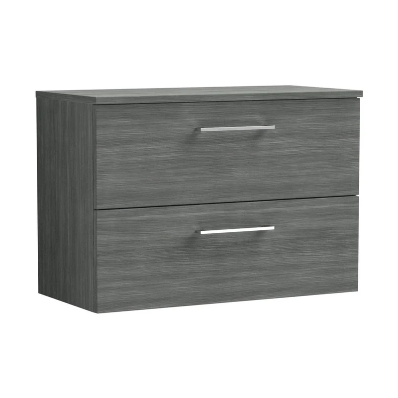 Nuie Arno 800mm Wall Hung 2 Drawer Vanity & Worktop Contemporary Anthracite Woodgrain MFC Textured Woodgrain 539x805x390mm