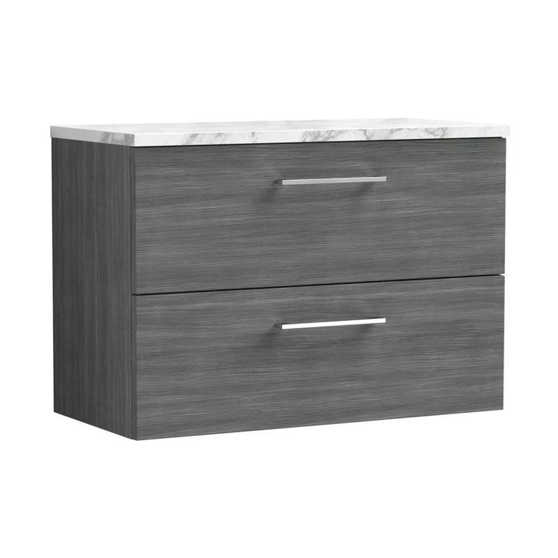 Nuie Arno 800mm Wall Hung 2-drawer Vanity & Laminate Worktop Contemporary Anthracite Woodgrain MFC Textured Woodgrain 561x805x390mm